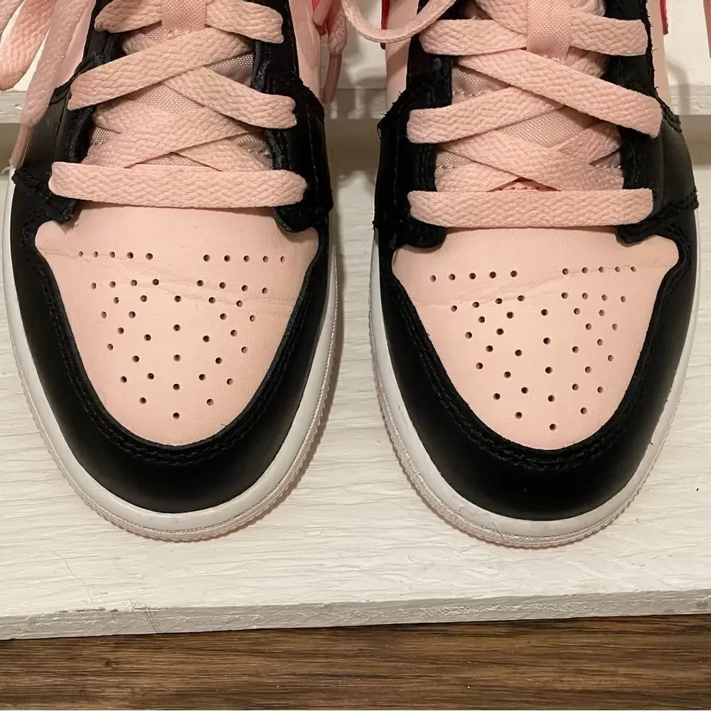 Nike Air Jordan 1 Mid GS Atmosphere Shoes Black Pink Crimson Kids 1Y